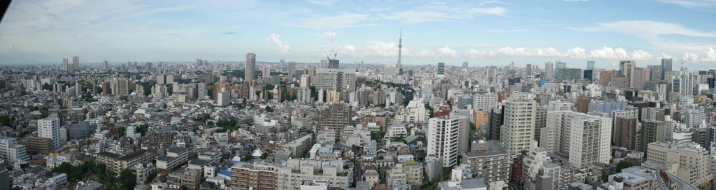 東側方向のパノラマ画像。中央に東京スカイツリーが見えます。